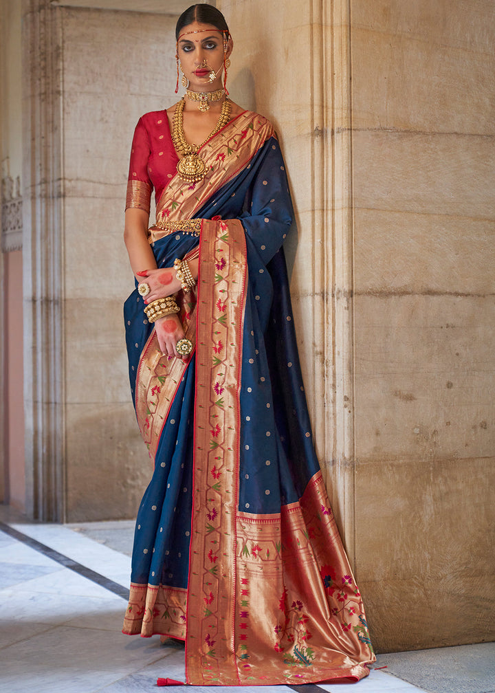 Admiral Blue Paithani Silk Saree