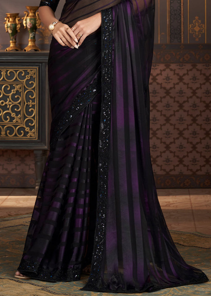 Shades Of Purple Designer Embroidered Silk Saree: Top Pick