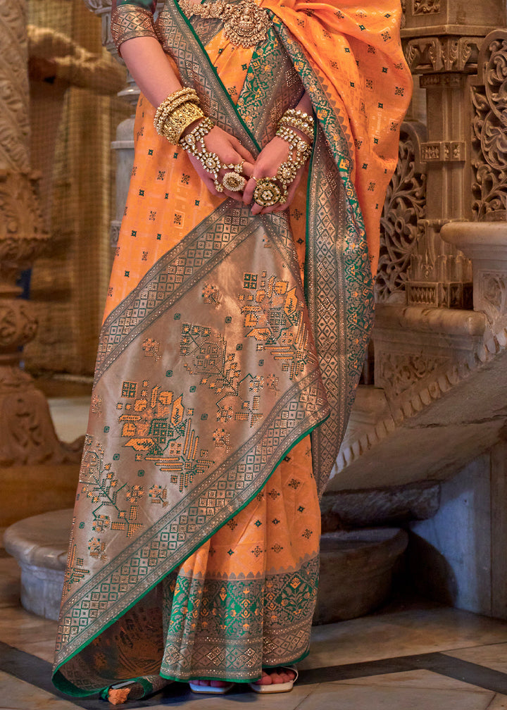 Tangerine Orange Banarasi Jacquard Silk Saree with Swarvoski work