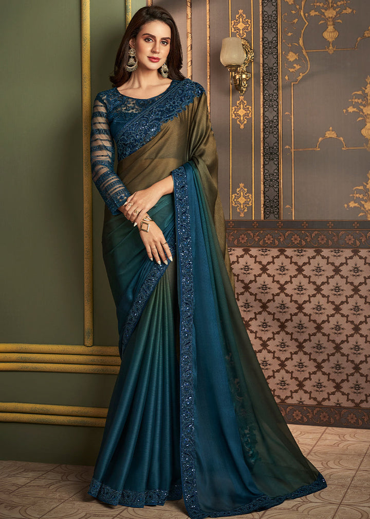 Multicolored Designer Embroidered Chiffon Saree