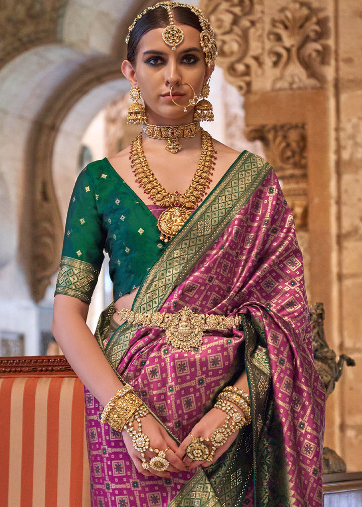 Rhubarb Purple Banarasi Jacquard Silk Saree with Swarvoski work