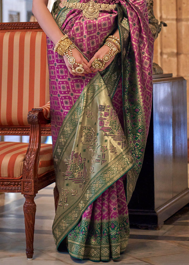 Rhubarb Purple Banarasi Jacquard Silk Saree with Swarvoski work