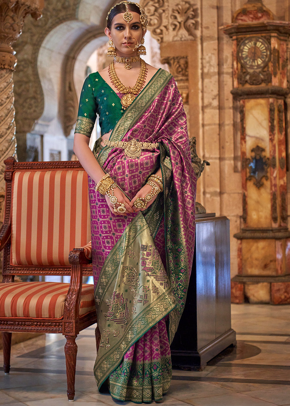 Rhubarb Purple Banarasi Jacquard Silk Saree with Swarvoski work