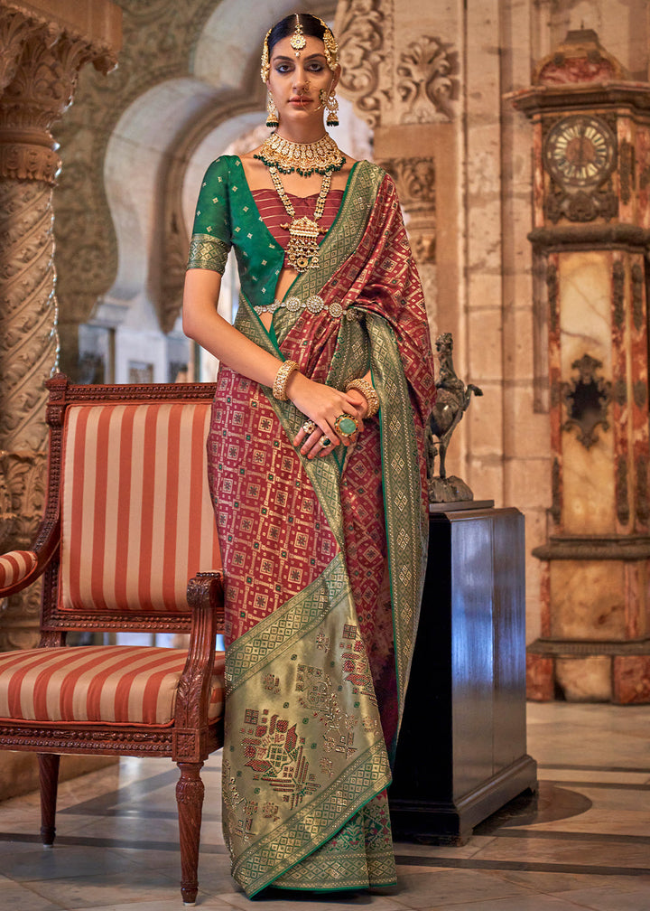 Burnt Umber Brown Banarasi Jacquard Silk Saree with Swarvoski work