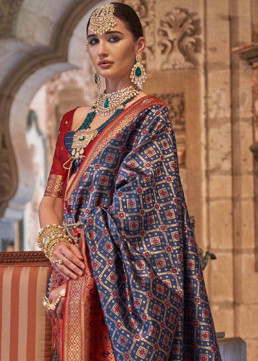 Admiral Blue Banarasi Jacquard Silk Saree with Swarvoski work