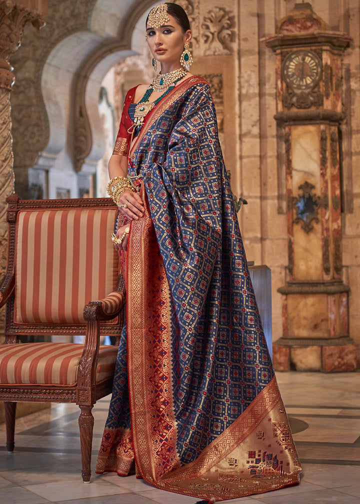 Admiral Blue Banarasi Jacquard Silk Saree with Swarvoski work