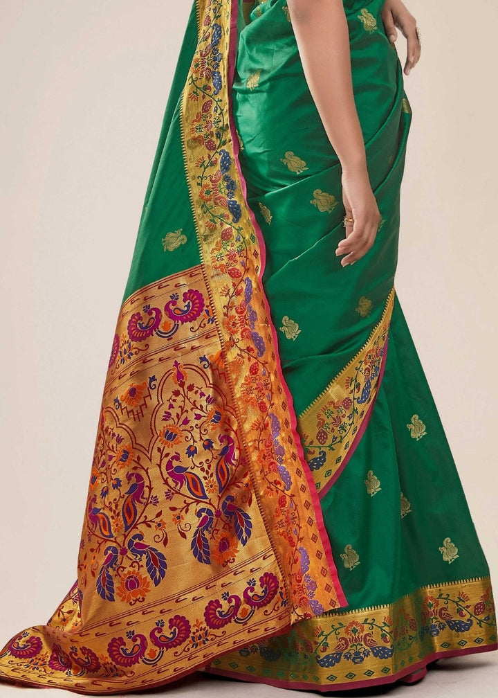 Fun Green Woven Paithani Silk Saree