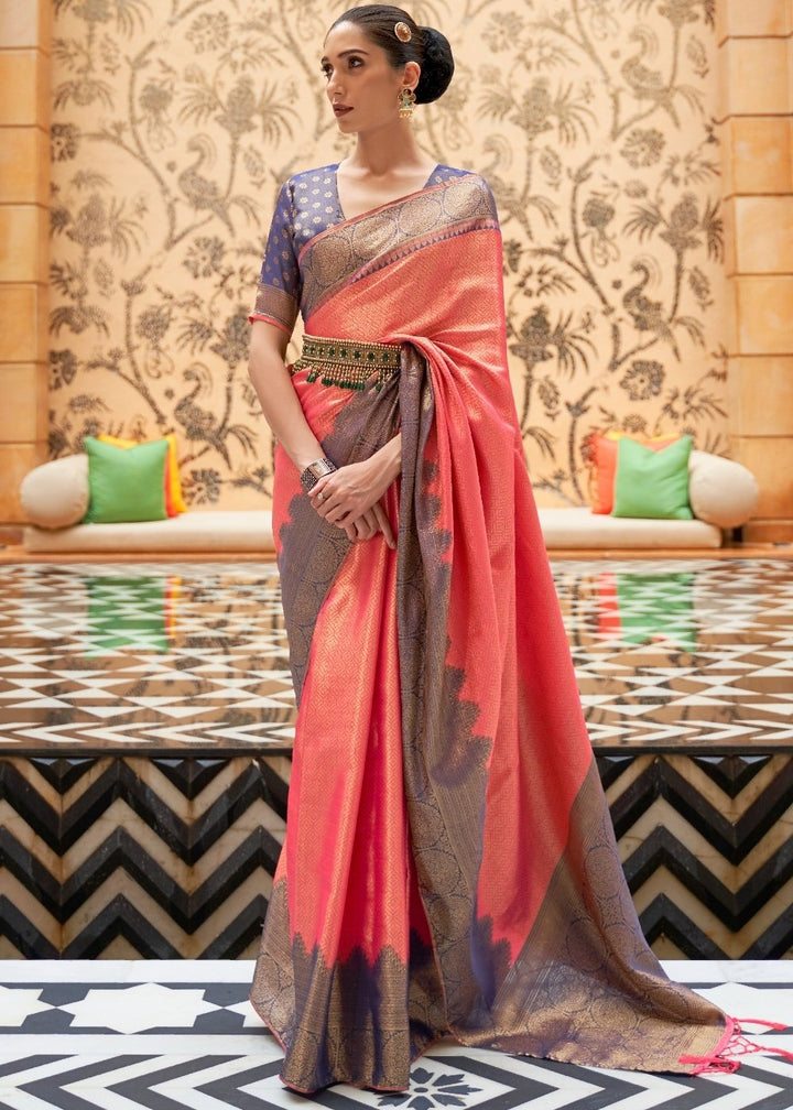 Punch Pink Zari Woven Kanjivaram Silk Saree