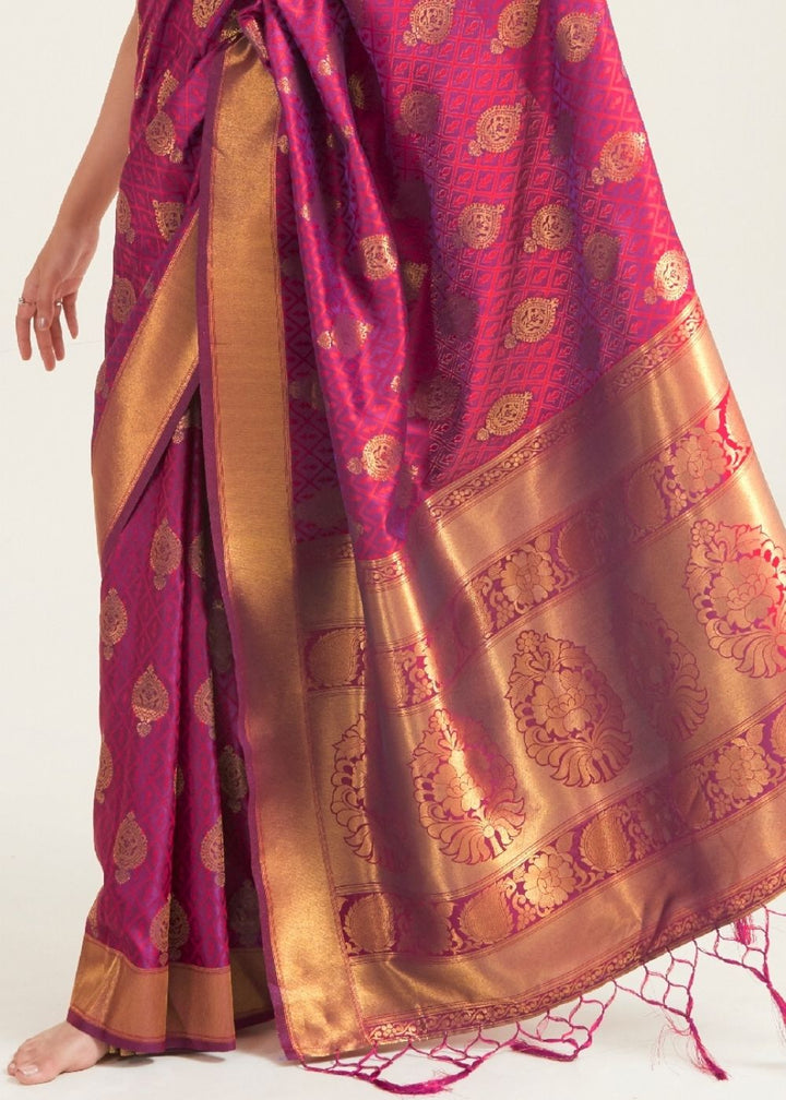 Hibiscus Purple Zari Butta Woven Banasari Silk Saree