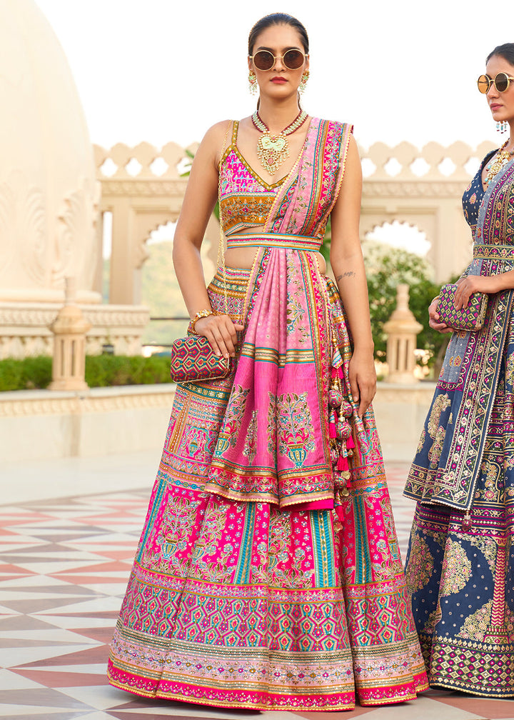 Shades Of Pink Ready to Wear Designer Silk Lehenga Choli with Sparkle & Mirror work