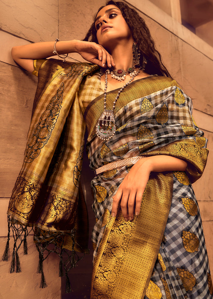 Black & Gold Zari Woven Banarasi Silk Saree : Top Pick