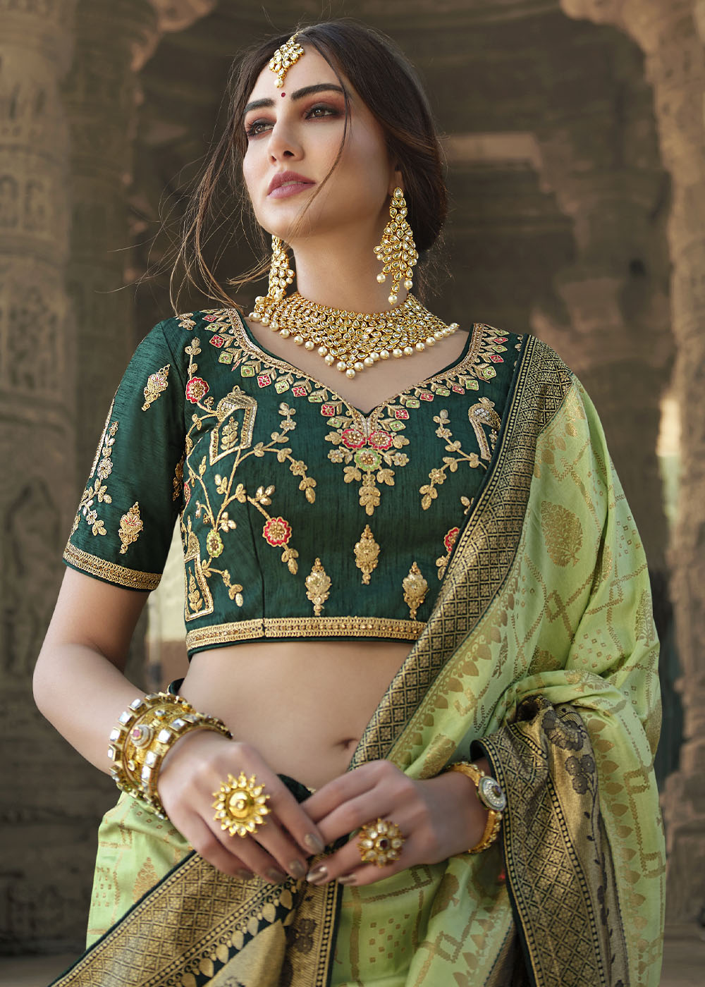 Pastel Green Woven Banarasi Silk Saree with Embroidered Blouse