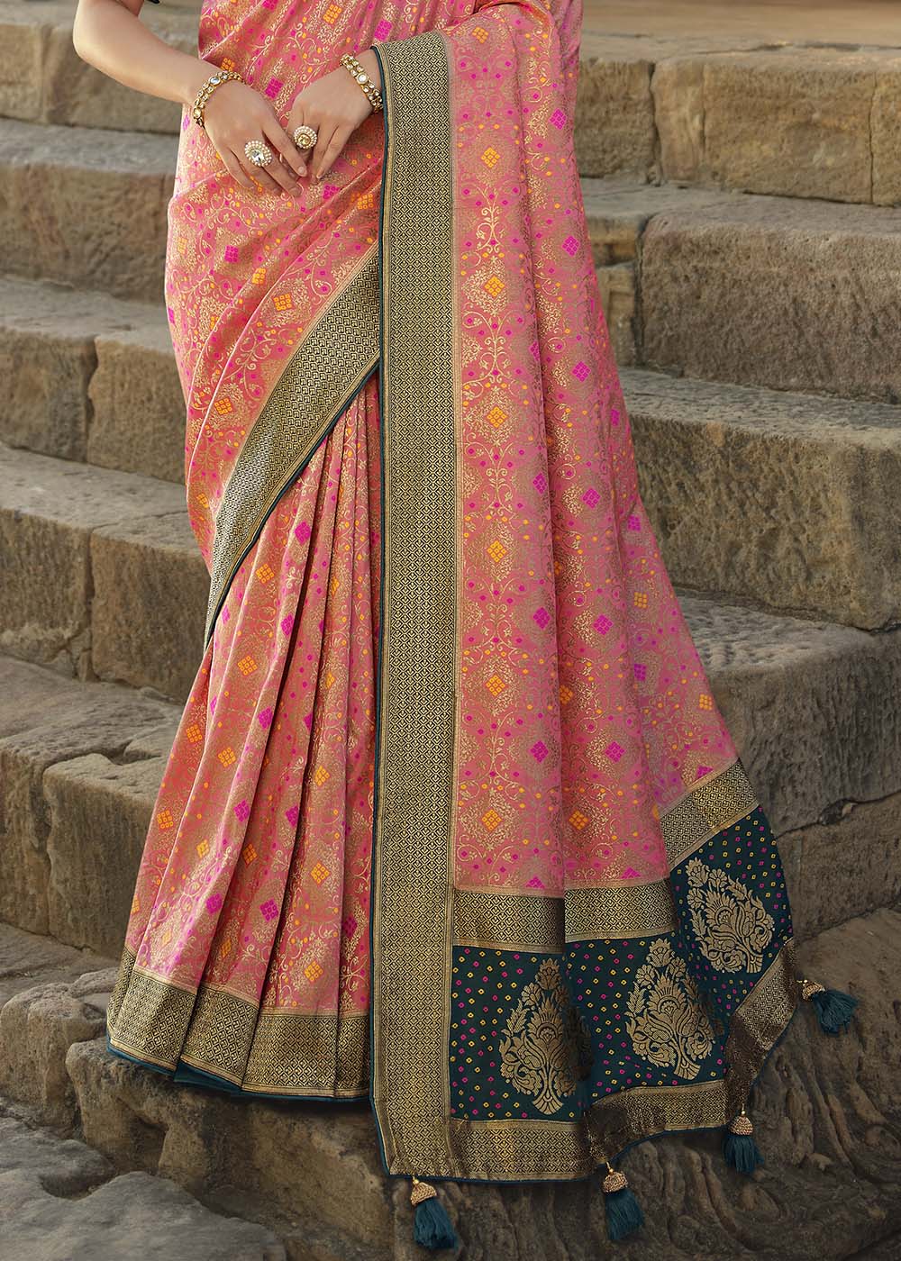 Shades Of Pink Woven Banarasi Silk Saree with Embroidered Blouse : Top Pick