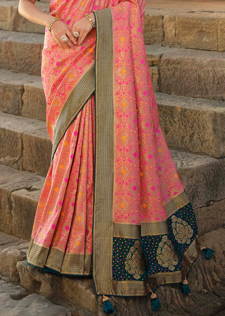 Shades Of Pink Woven Banarasi Silk Saree with Embroidered Blouse : Top Pick