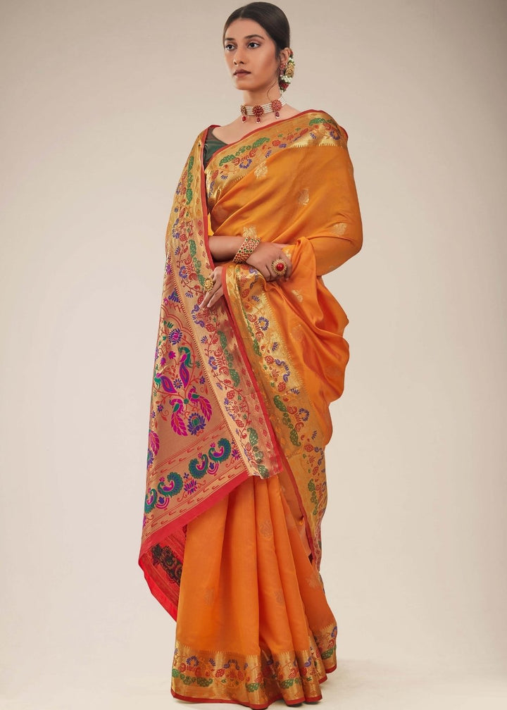 Royal Orange Woven Paithani Silk Saree