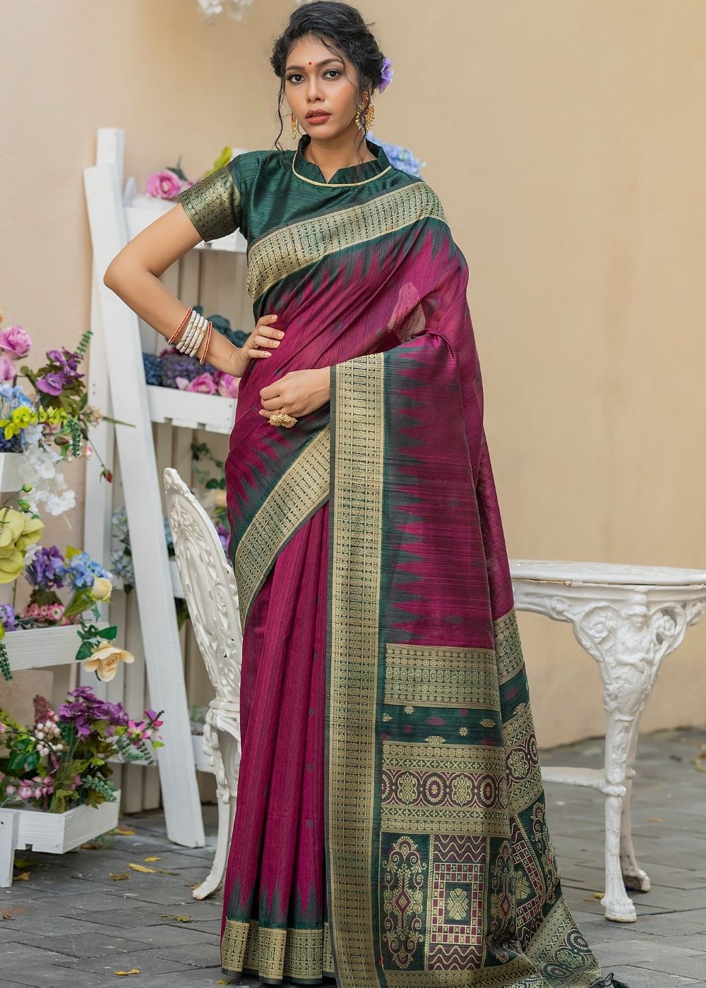 Jam Purple Tussar Silk Saree with Heavy Zari work Pallu