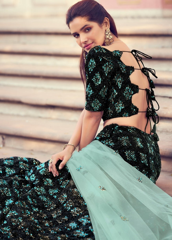 Black & Green Designer Lehenga Choli with Sequins work