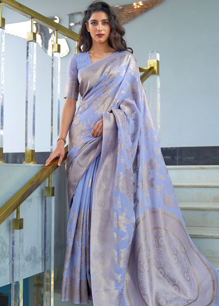 Heather Purple Zari Woven Designer Silk Saree