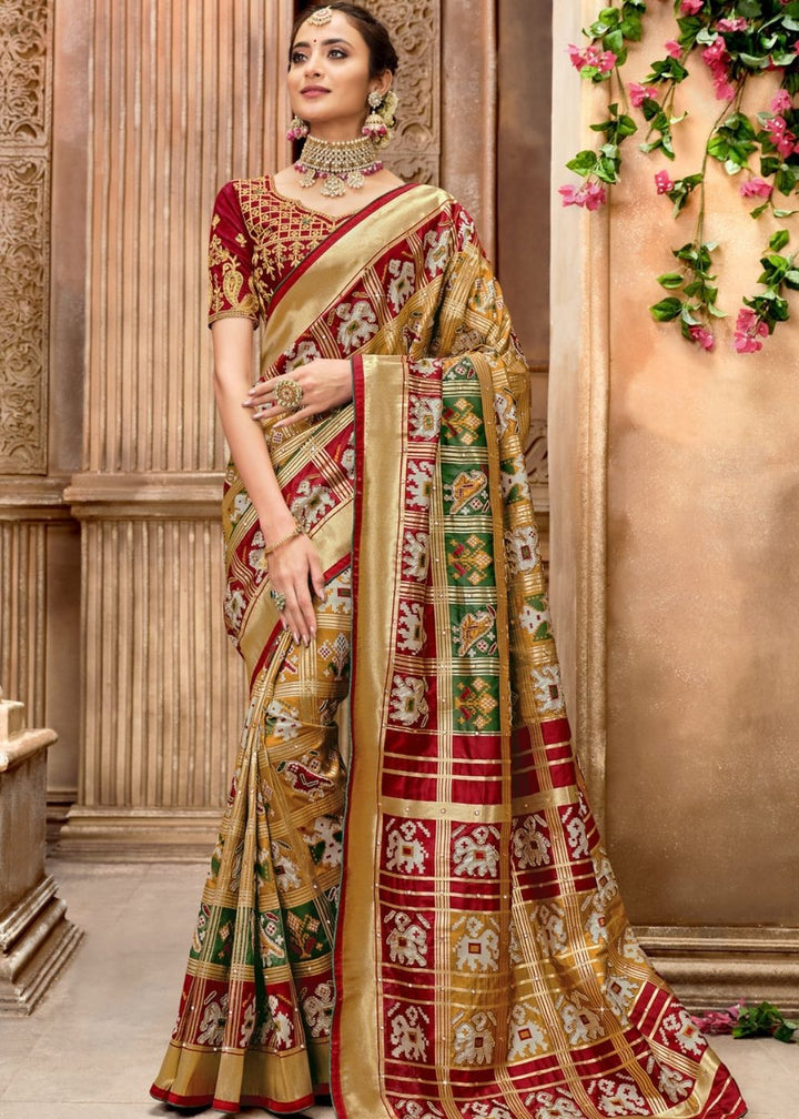 Metallic Gold Patola Silk Saree with Mirror Khatli and Cut-Dana work