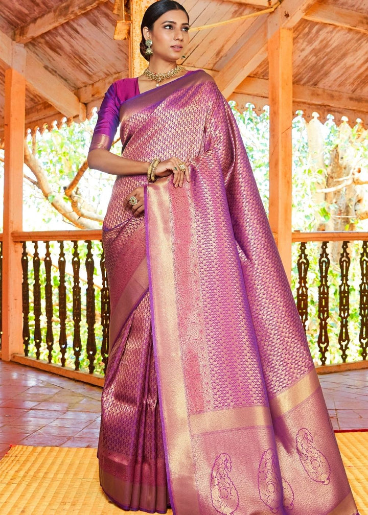 Fandango Purple Zari Woven Kanjivaram Silk Saree