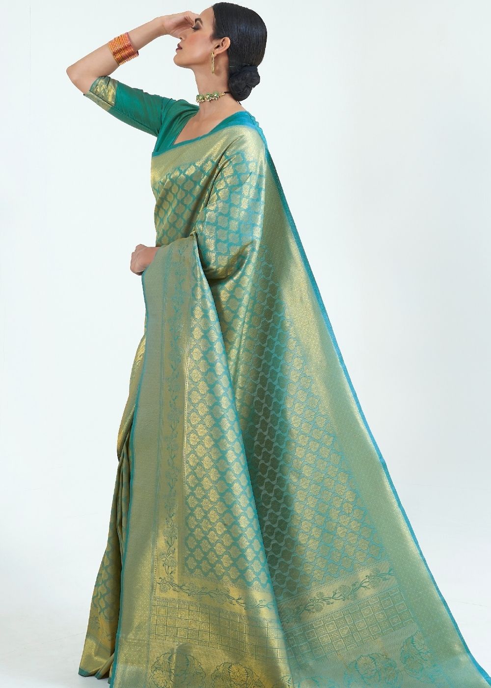 Persian Green Woven Kanjivaram Silk Saree : Limited Edition