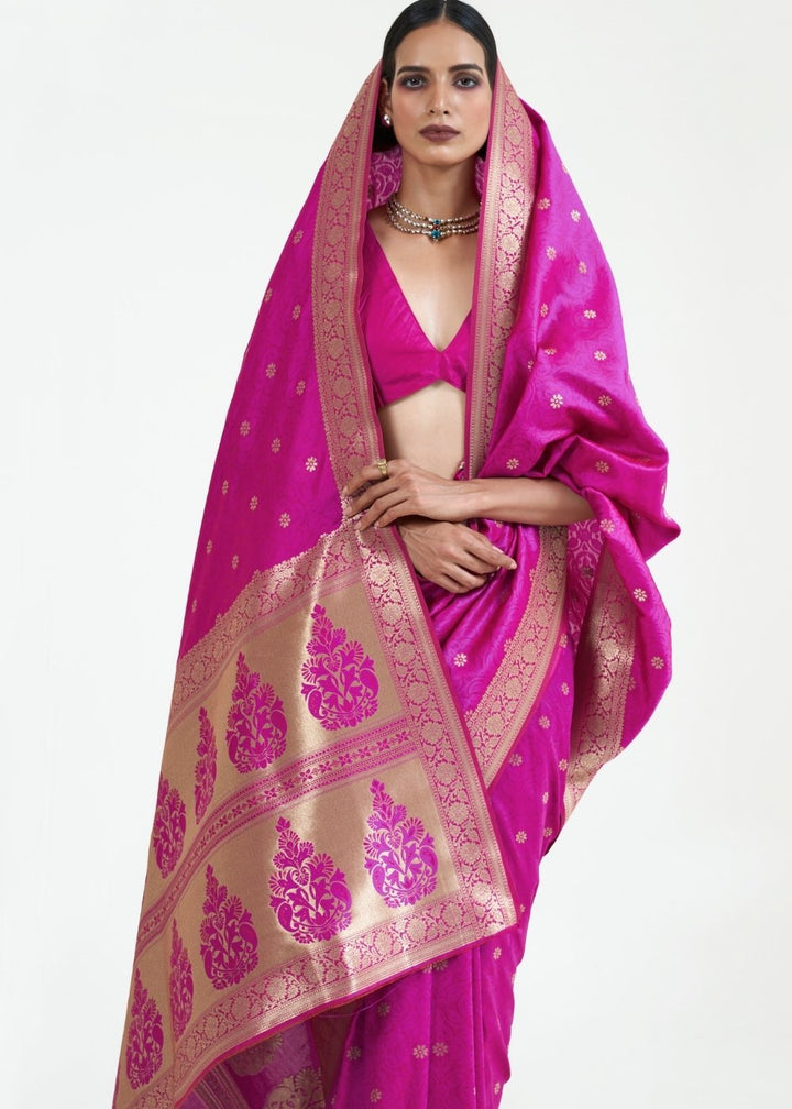 Spicy Pink Woven Kanjivaram Silk Saree