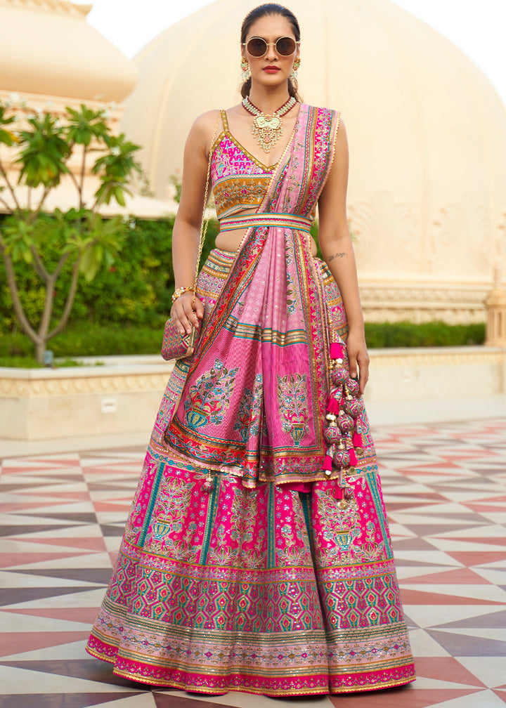 Shades Of Pink Ready to Wear Designer Silk Lehenga Choli with Sparkle & Mirror work