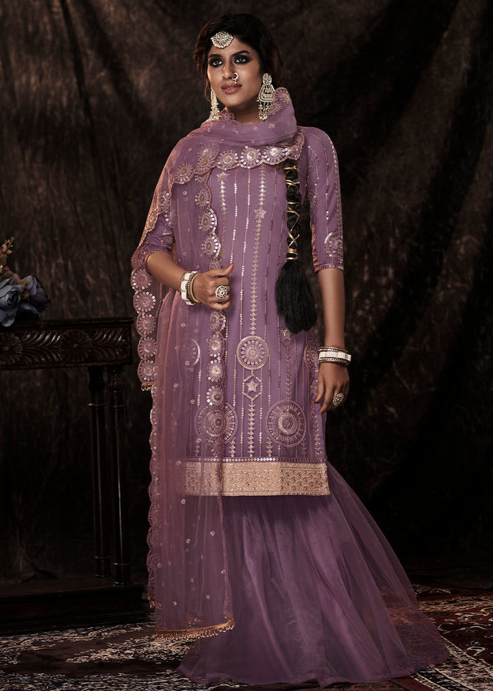 Royal Purple Designer Soft Net Sharara Suit with Sequin work