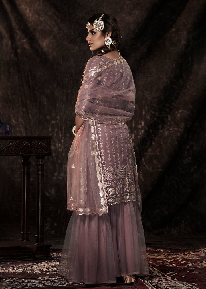 Plum Purple Designer Soft Net Sharara Suit with Sequin work