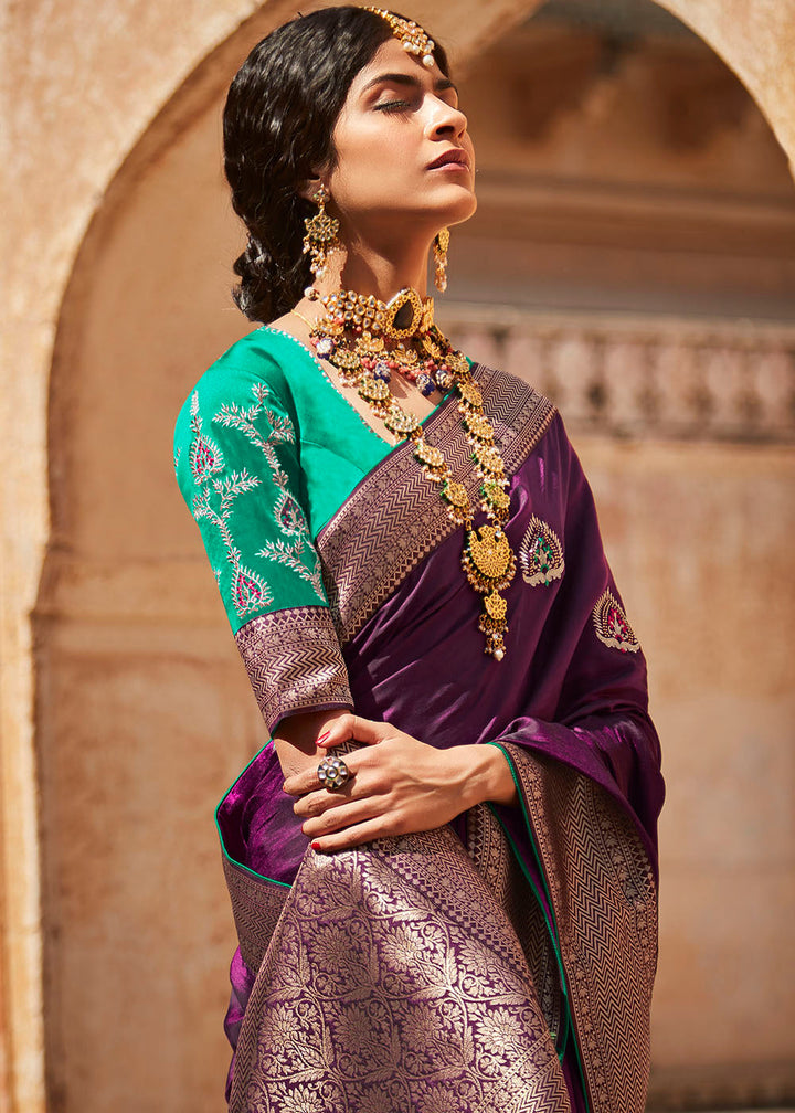 Sangria Purple Woven Silk Saree with Embroidered Blouse