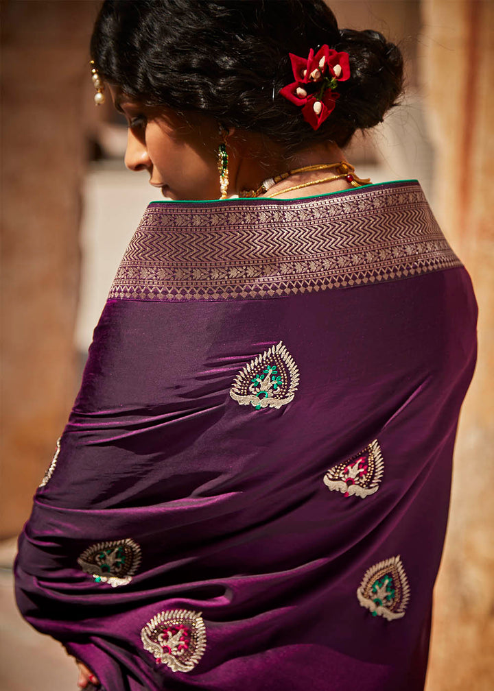 Sangria Purple Woven Silk Saree with Embroidered Blouse