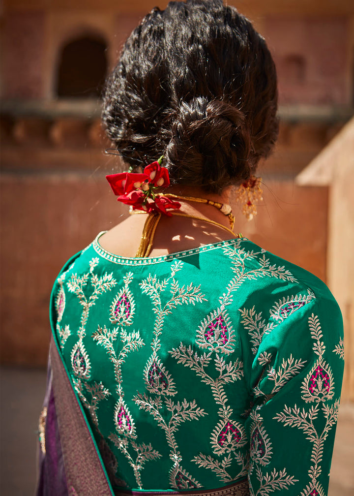 Sangria Purple Woven Silk Saree with Embroidered Blouse