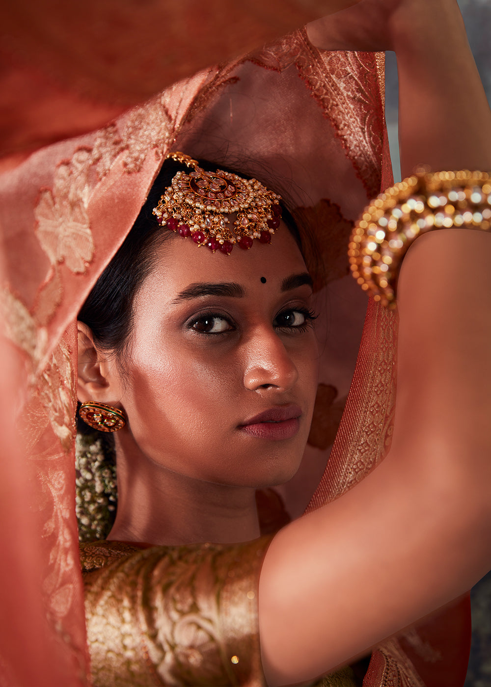 Yam Orange Zari Woven Organza Silk Saree with Swarovski Work