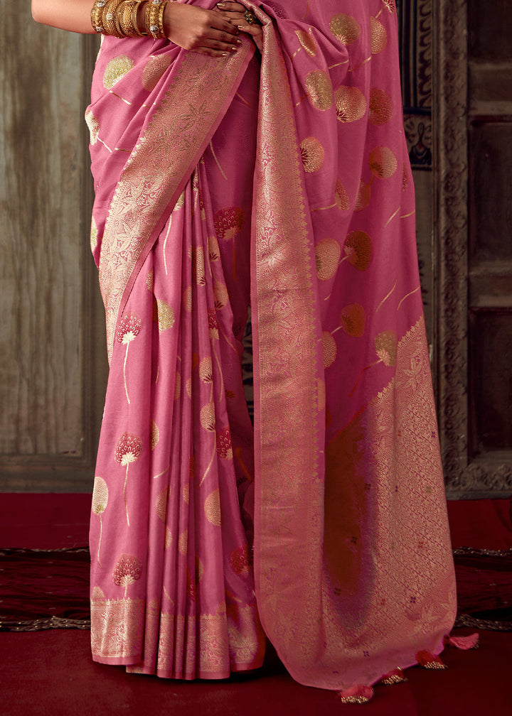 Ultra Pink Meenakari Weaving Dola Silk Saree