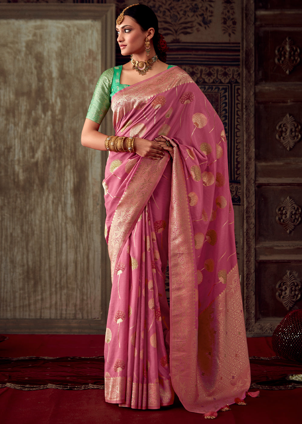 Ultra Pink Meenakari Weaving Dola Silk Saree