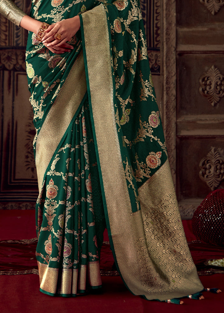 Sacramento Green Meenakari Weaving Dola Silk Saree