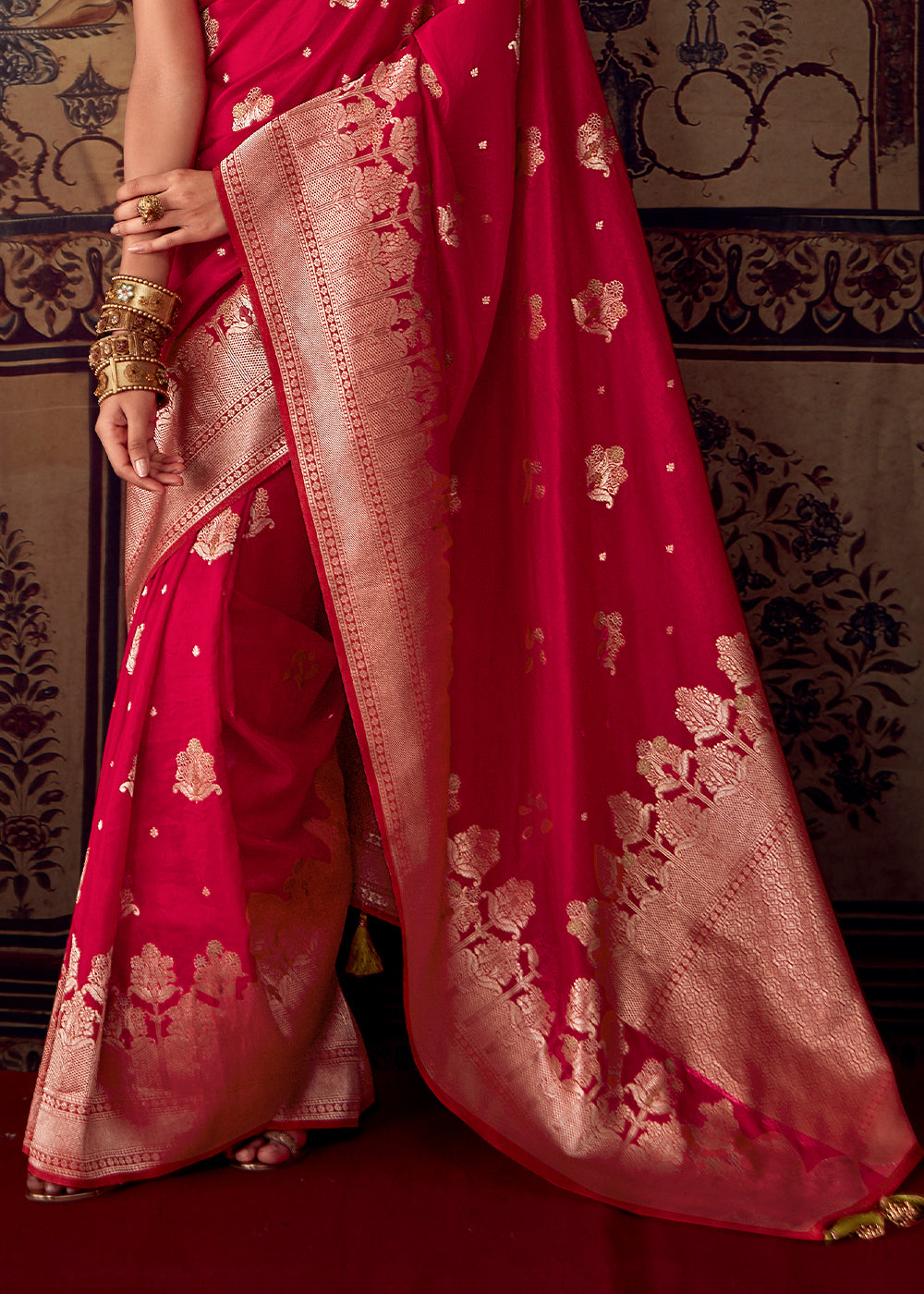 Bridal Red Meenakari Weaving Dola Silk Saree