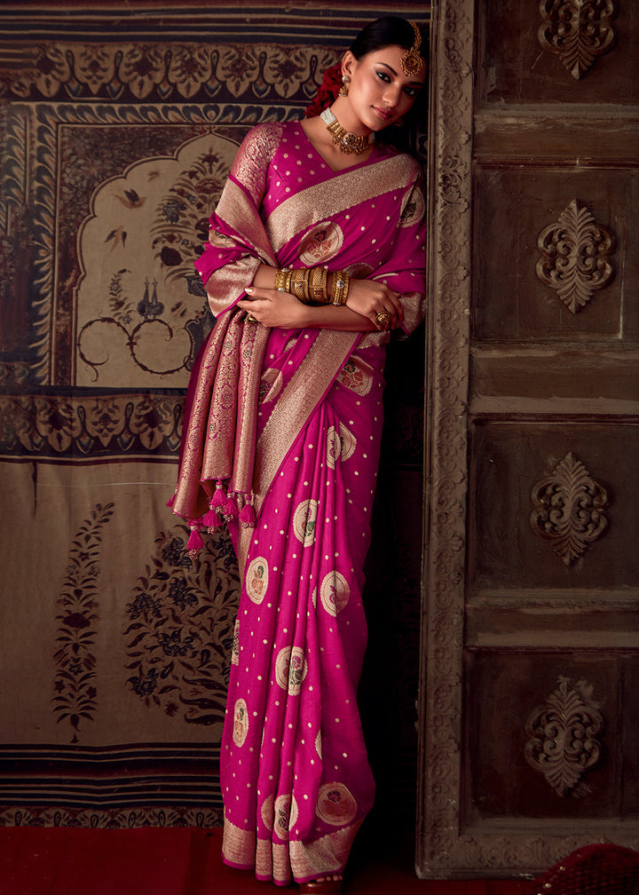 Magenta Pink Meenakari Weaving Dola Silk Saree