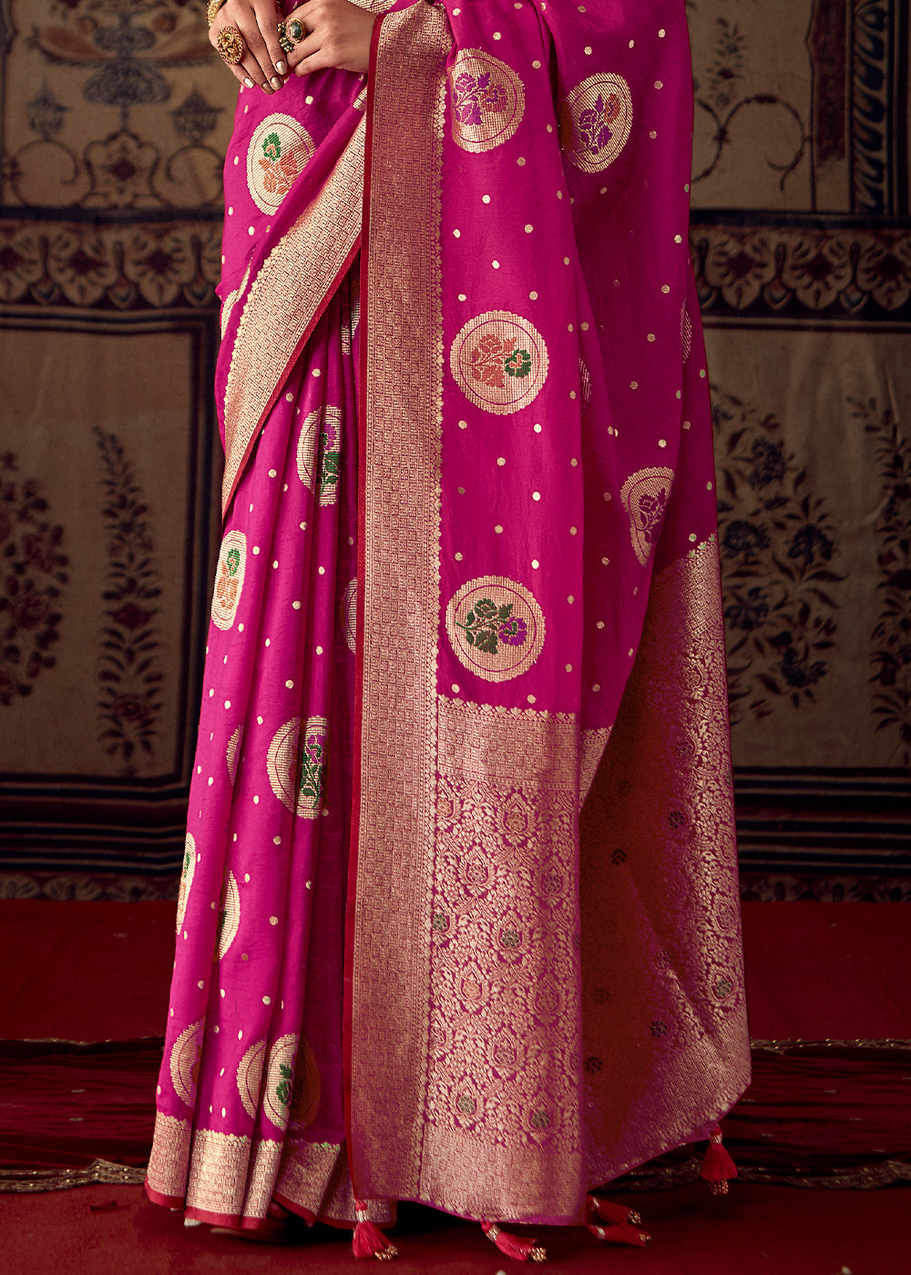 Magenta Pink Meenakari Weaving Dola Silk Saree