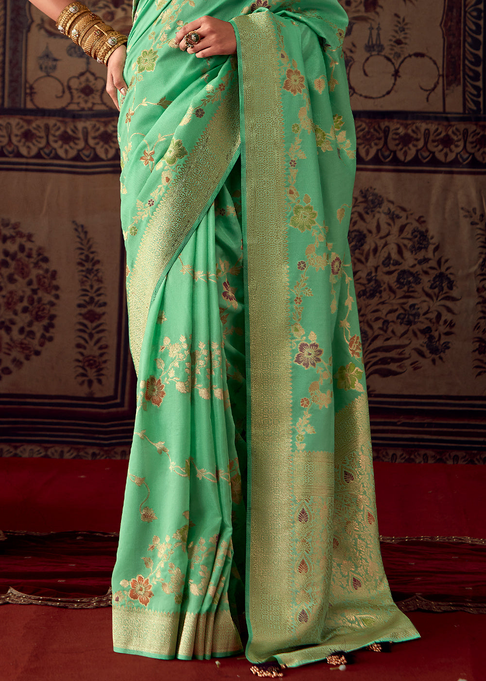 Fern Green Meenakari Weaving Dola Silk Saree