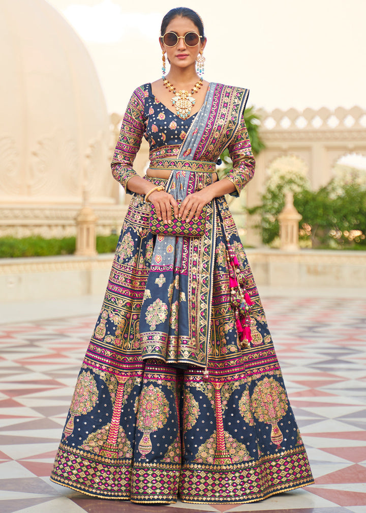 Purple & Pink Ready to Wear Designer Silk Lehenga Choli with Sparkle & Mirror work