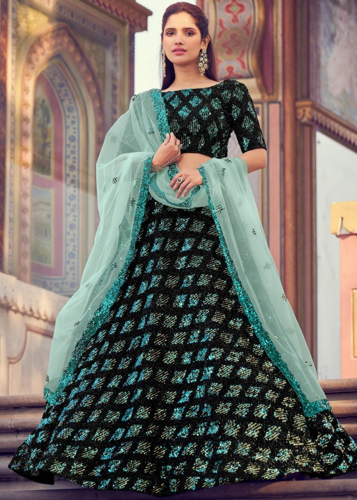 Black & Green Designer Lehenga Choli with Sequins work