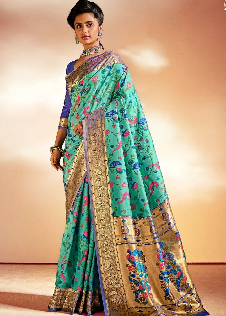 Jungle Green Woven Banarasi Paithani Silk Saree