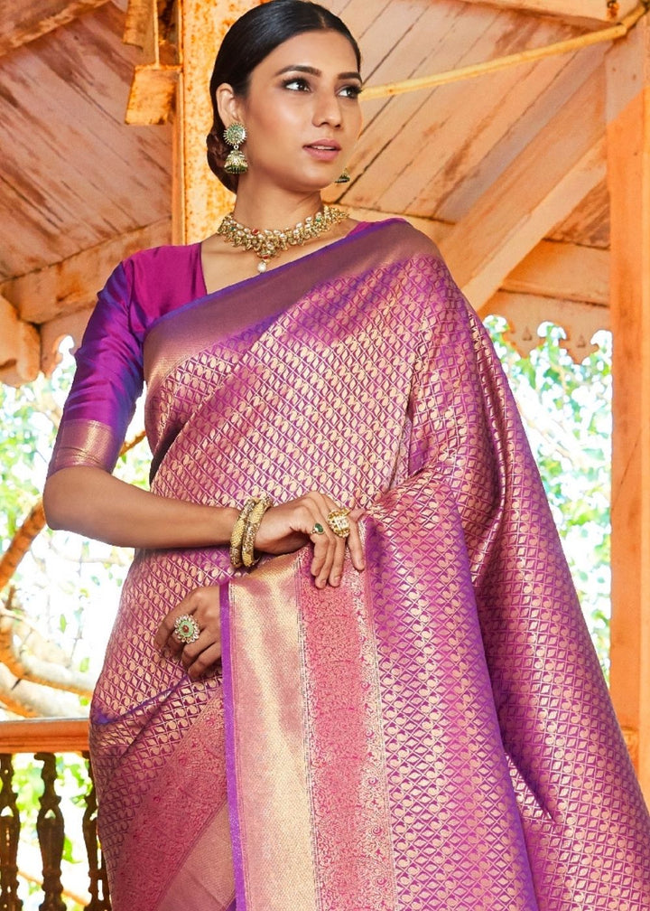 Fandango Purple Zari Woven Kanjivaram Silk Saree