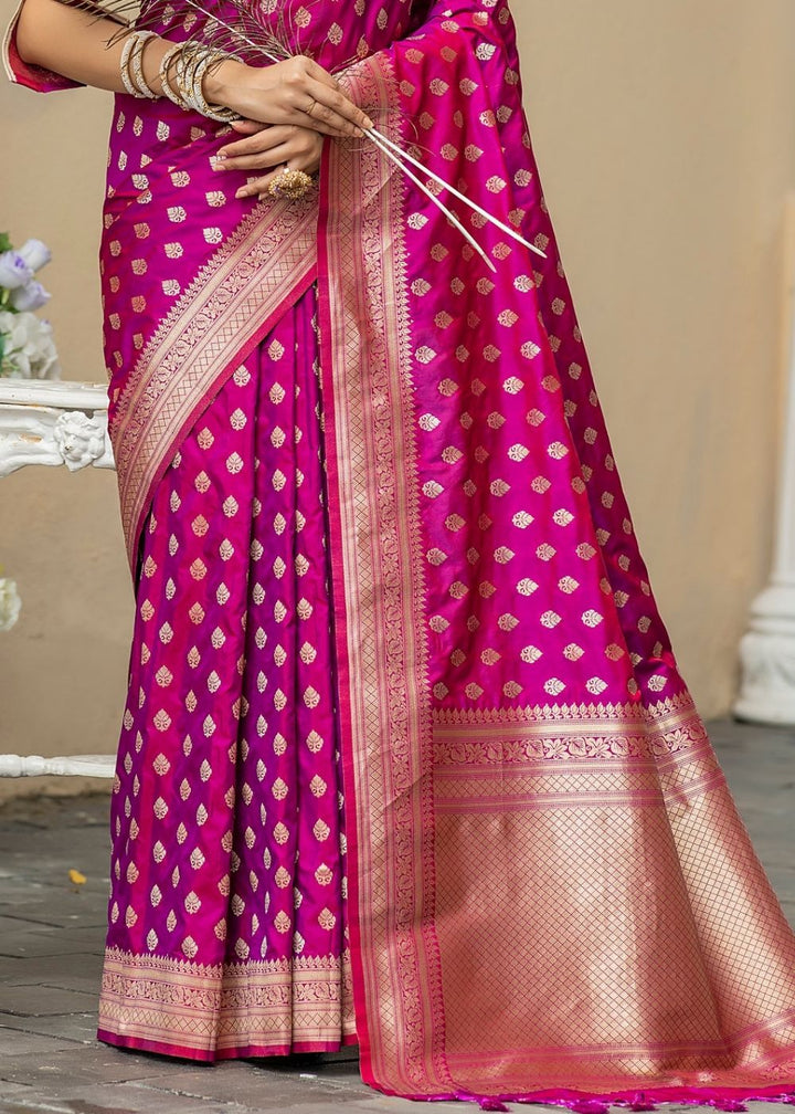 Magenta Purple Soft Banarasi Silk Saree with overall Butti