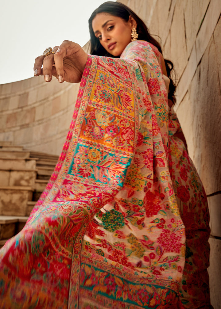 Multicolored Woven Kashmiri Jamawar Silk Saree