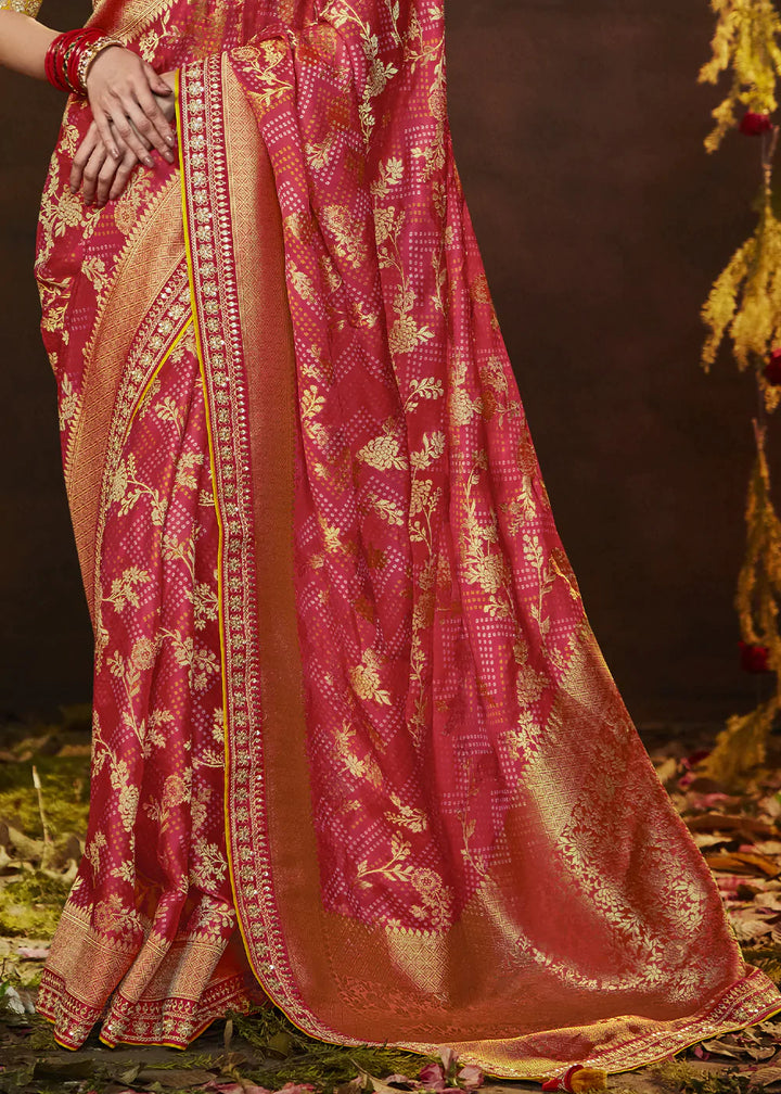 Shades Of Pink Zari Weaving Georgette Silk Saree with Embroidery Designer Blouse