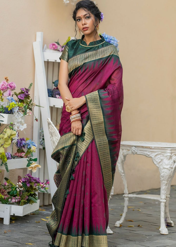 Jam Purple Tussar Silk Saree with Heavy Zari work Pallu