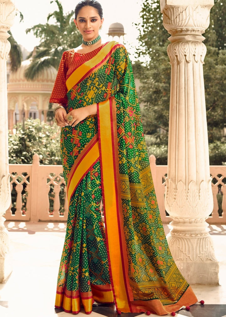 Jungle Green Woven Patola Silk Saree