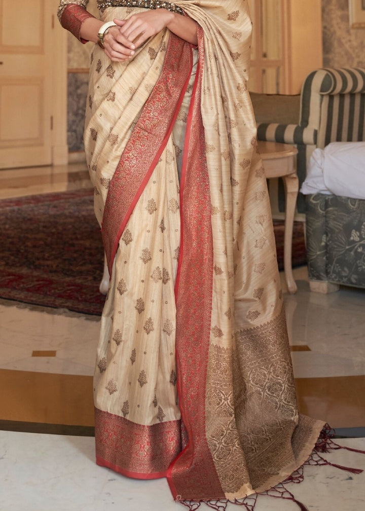 Wheat Brown Woven Banarasi Tussar Silk Saree